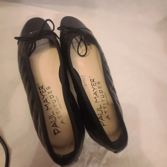 Paul Mayer Black Quilted Ballet Flats with Patent Cap Toe - Picture 8 of 13